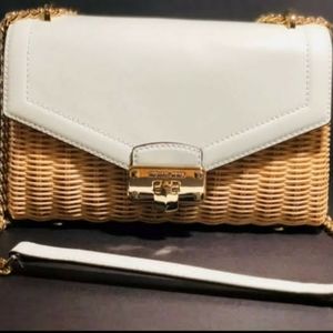 Michael Kors Kinsley White Straw Purse